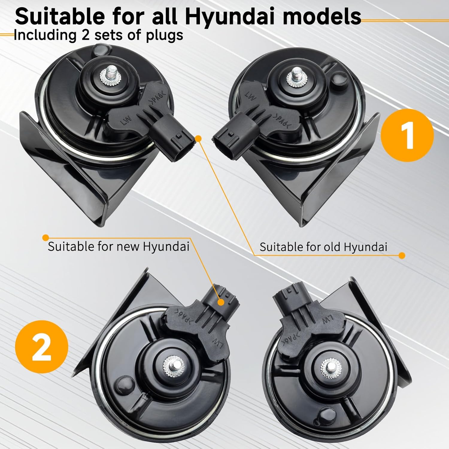 FARBIN Car Horn Compatible with Hyundai/Kia. 12V Waterproof Auto Horn Loud High/Low Tone Electric Snail Horns with Protective Grill (black horn with plug for Hyundai)