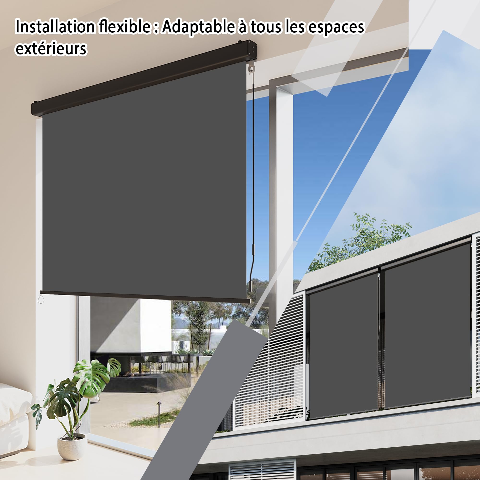 YODOLLA Store Vertical, Rétractable avec Coffre, Occultant Exterieur Fenetre, Auvent rétractable 160x250cm, pour Balcon, Terrasse, Jardin et Intérieur, Gris foncé