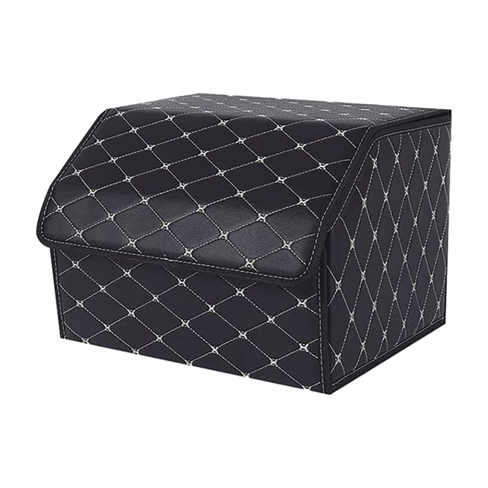 Compatible with Suzuki Kizashi Jimny Alto Across Ignis, Car PU Leather Trunk Storage Box Car Trunk Organizer,Portable Foldable Storage, Multi-purpose Accessories, black-gold line-M