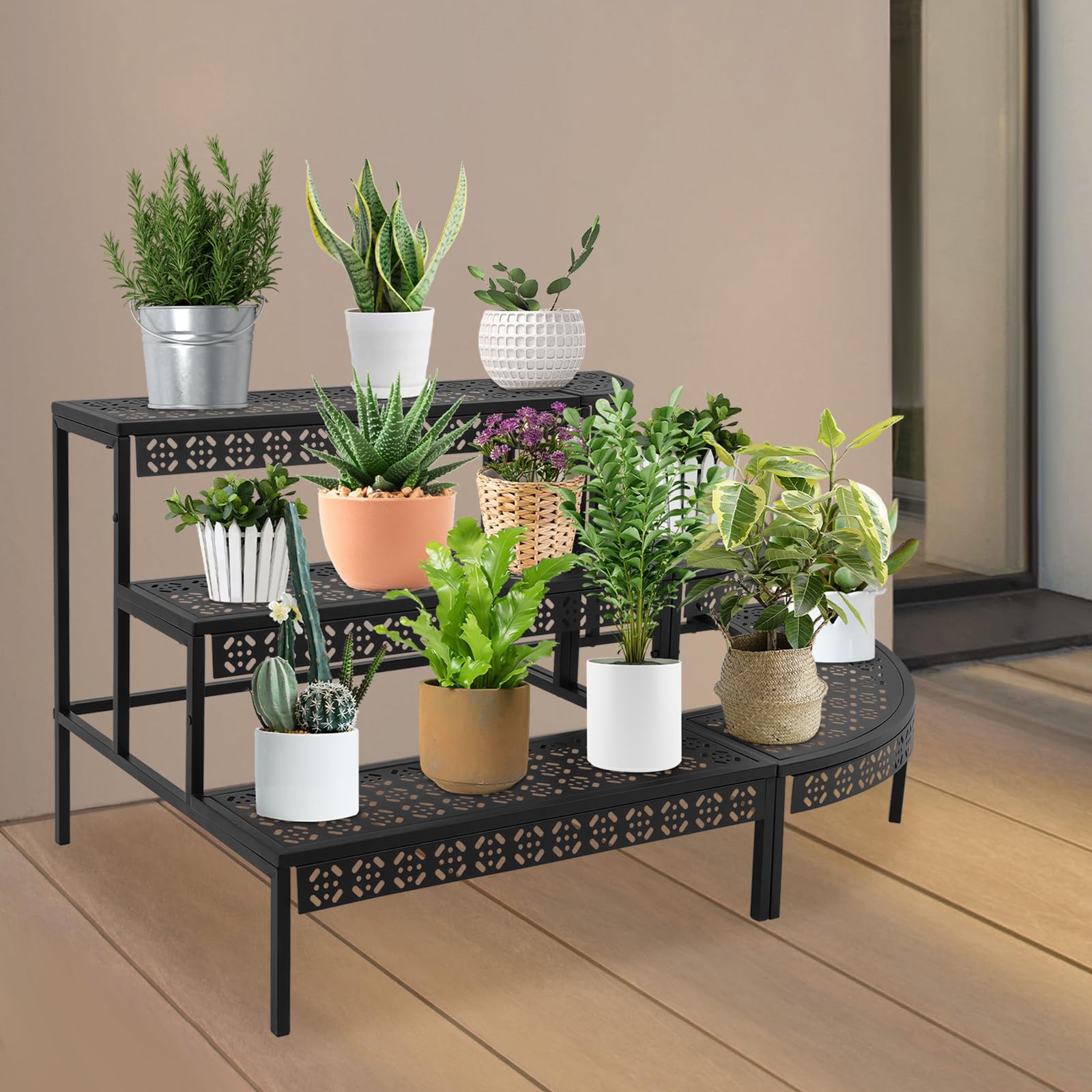 Pflanzenständer, 3 Etagen Blumenständer Innen, Blumentopfständer Metall, Pflanzentreppe Blumentreppe, Pflanzenregal Outdoorfür Terrasse Garten Balkon Wohnzimmer