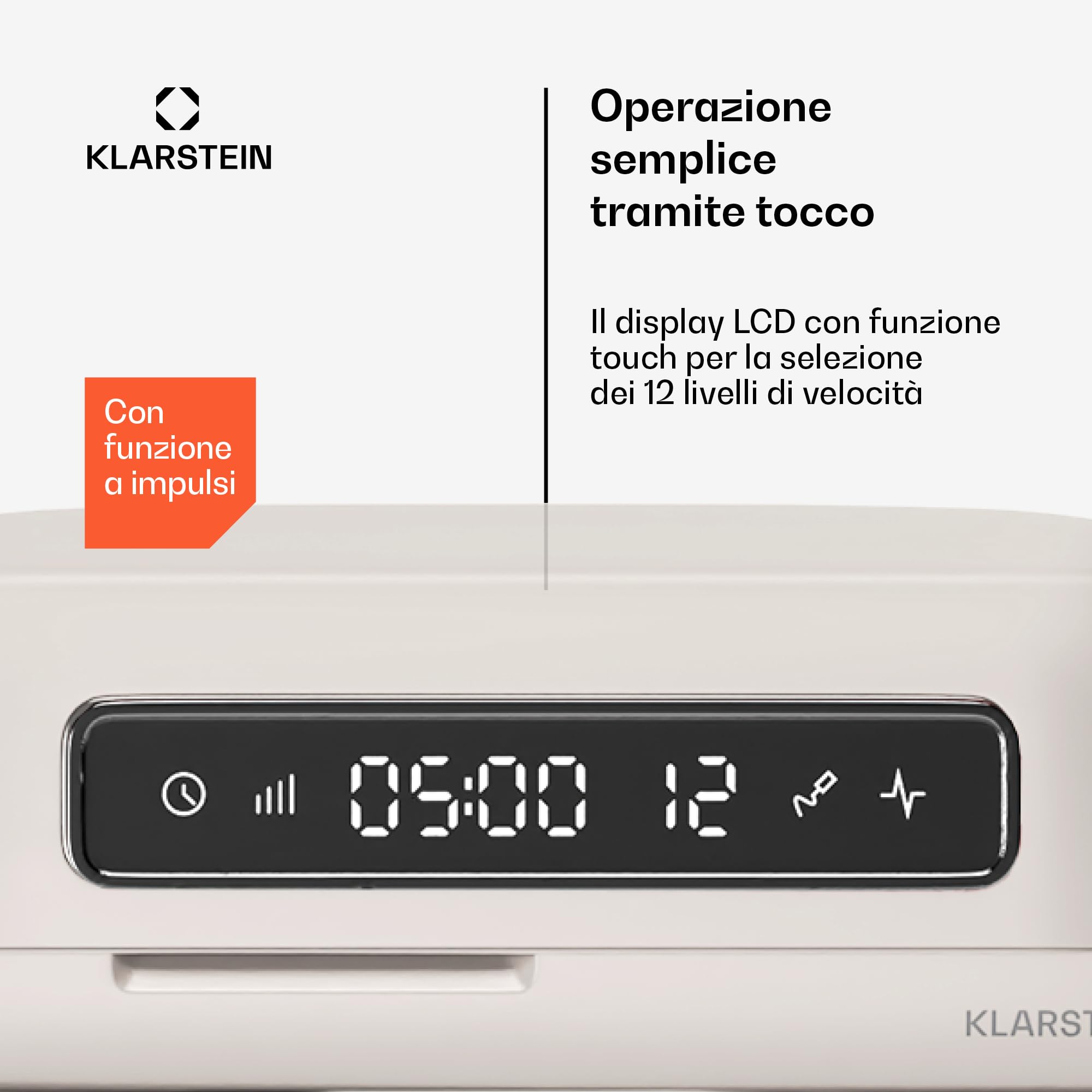 Klarstein Chiara - Robot da Cucina, 1600W–Ciotola da 5L in Acciaio Inox, 12 Velocità, Display LCD Touch, Silenzioso ≤72dB, Set Lavabile in Lavastoviglie, Alloggiamento in Alluminio Pressofuso, Sabbia