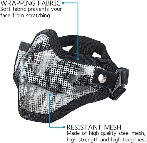 Máscara de Airsoft y gafas – Airsoft media inferior máscara de malla de metal de acero para pistola BB, juego CS, paintball, tiro, cosplay, gafas