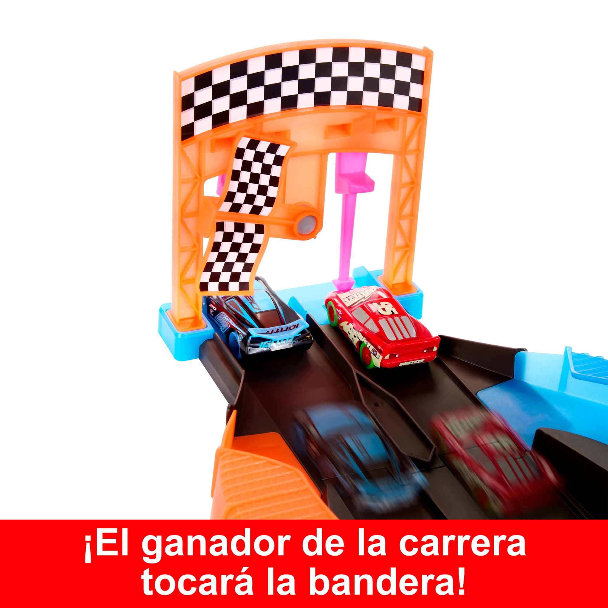 Mattel Disney Pixar Cars Night Racing Pista para coches de juguete que brilla en la oscuridad, incluye 2 vehículos, +3 años (HPD80)