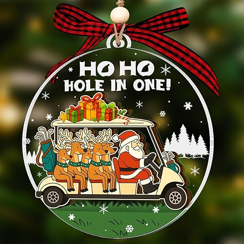 Santa Golf Ornament - Wood Acrylic 2 Layers Xmas Ornament