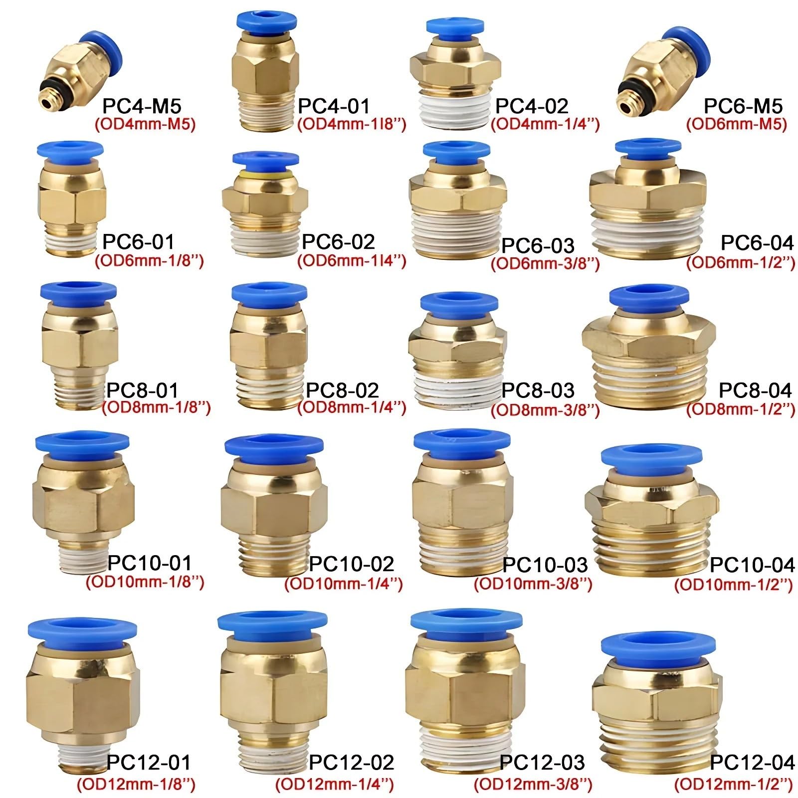 50PCS Pneumatische Luft Anschluss Fitting PC 4mm 6mm 8mm 10mm 12mm Gewinde 1/8 "1/4" 3/8 "1/2" schlauch Armaturen Rohr Schnell Anschlüsse(Color:PC6-01)