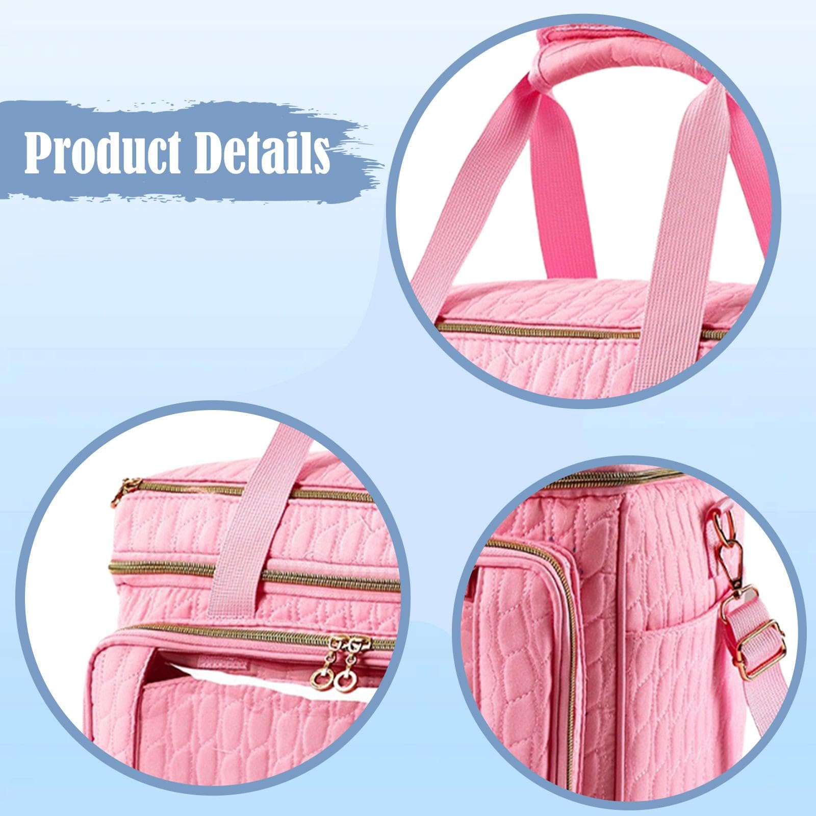 Bolsa para Bolsa para Organizar Estambre Estuche para Ganchillos Bolso de Tejer con Múltiples Bolsillos Tela Resistente Adecuada para Manualidad, Rosa, Individual