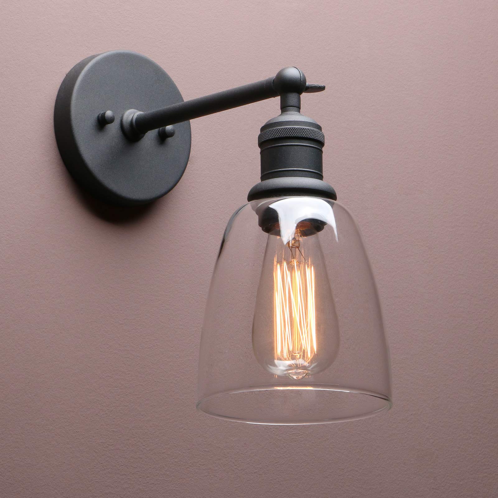 Yosoan Black Lighting Industrial Loft Bar Sconce Wall Lights Fittings, Vintage Wall Lamp With Bell Glass Shade For Kitchen Island Bedroom Cafe Corridor Restaurant (Black)