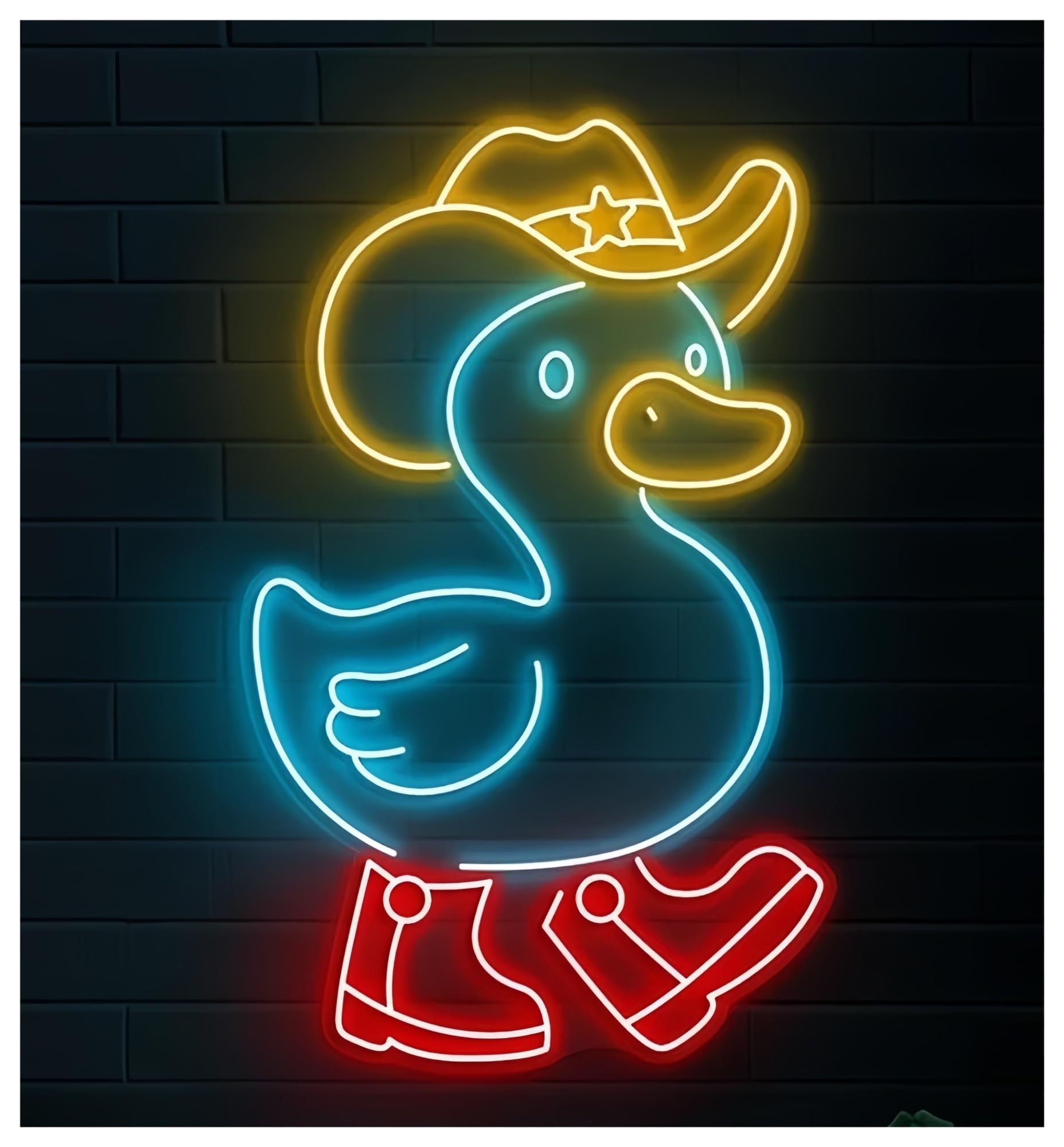 SHOUXI Sign Lamp Cute Cowboy Duck Neon Sign Wall Decor Animal Shop Wall Art Nursery Room Wall Decor Kids Room 48cm(A)