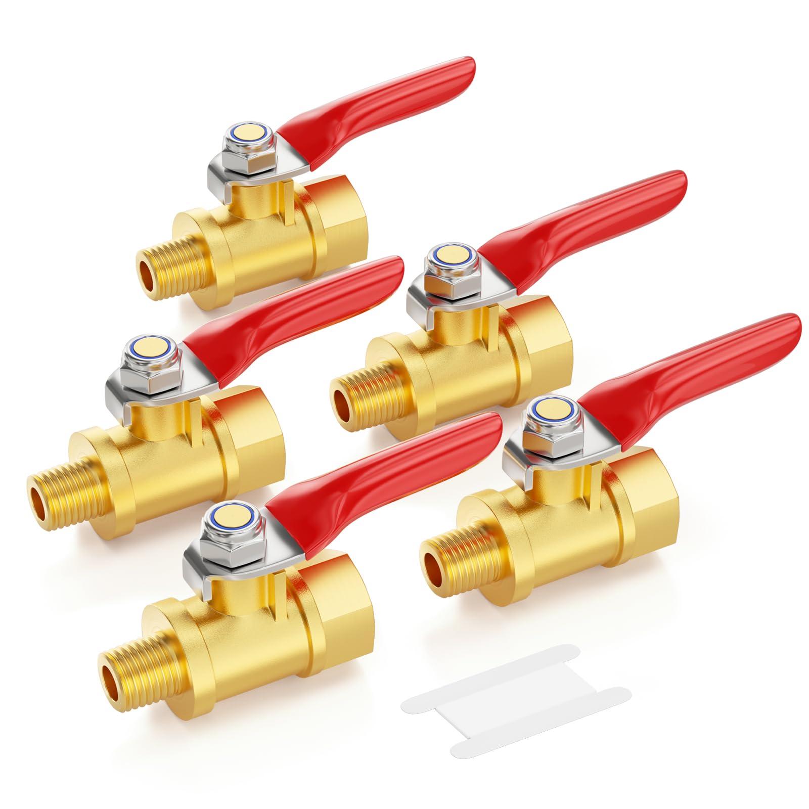 GASHER 5PCS 1/8 Inch Brass Mini Ball Valve, Shut Off Valve, 1/8 Inch Male x Female NPT Thread Pipe Fitting