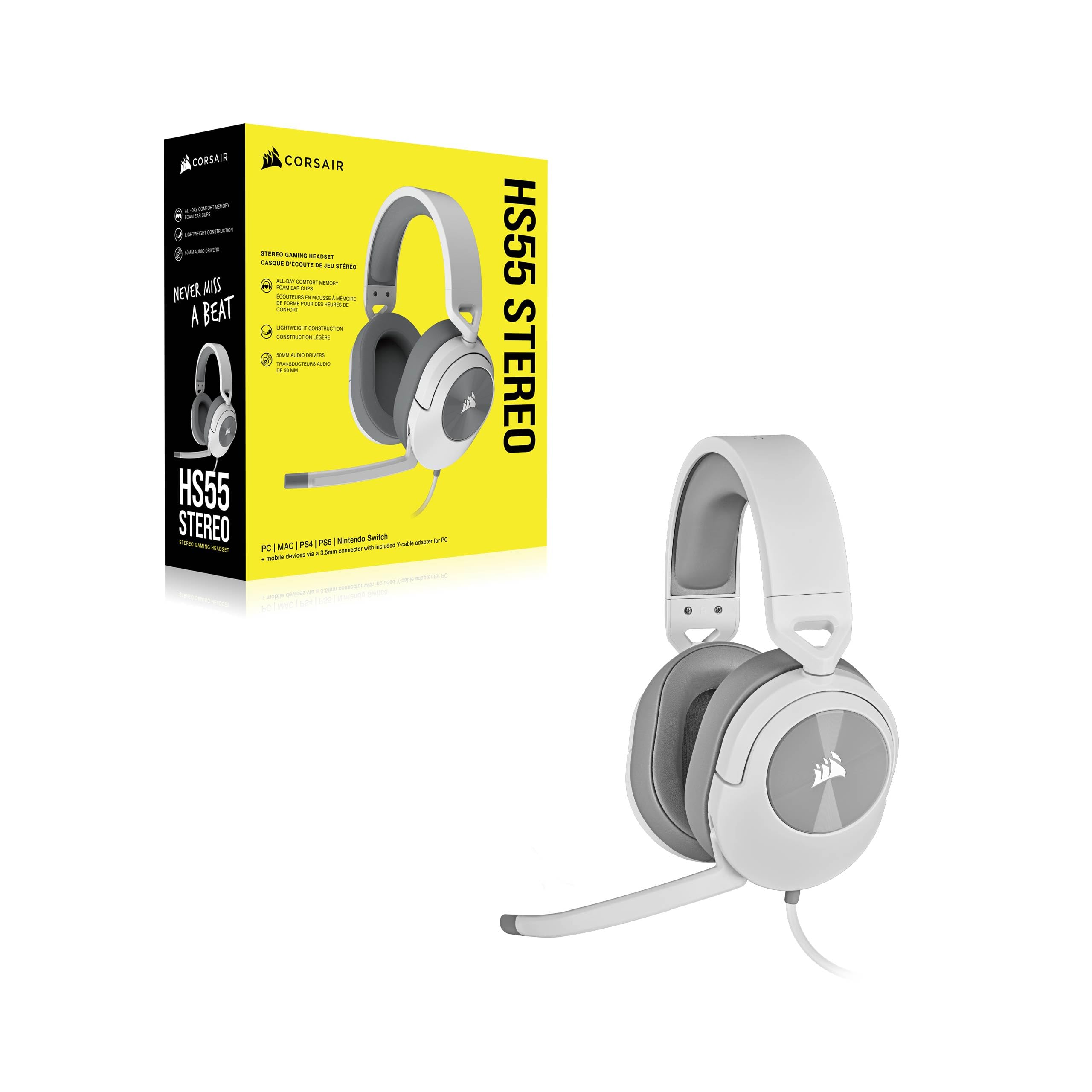 Corsair Casque Gamer filaire HS55 Stereo (Blanc)