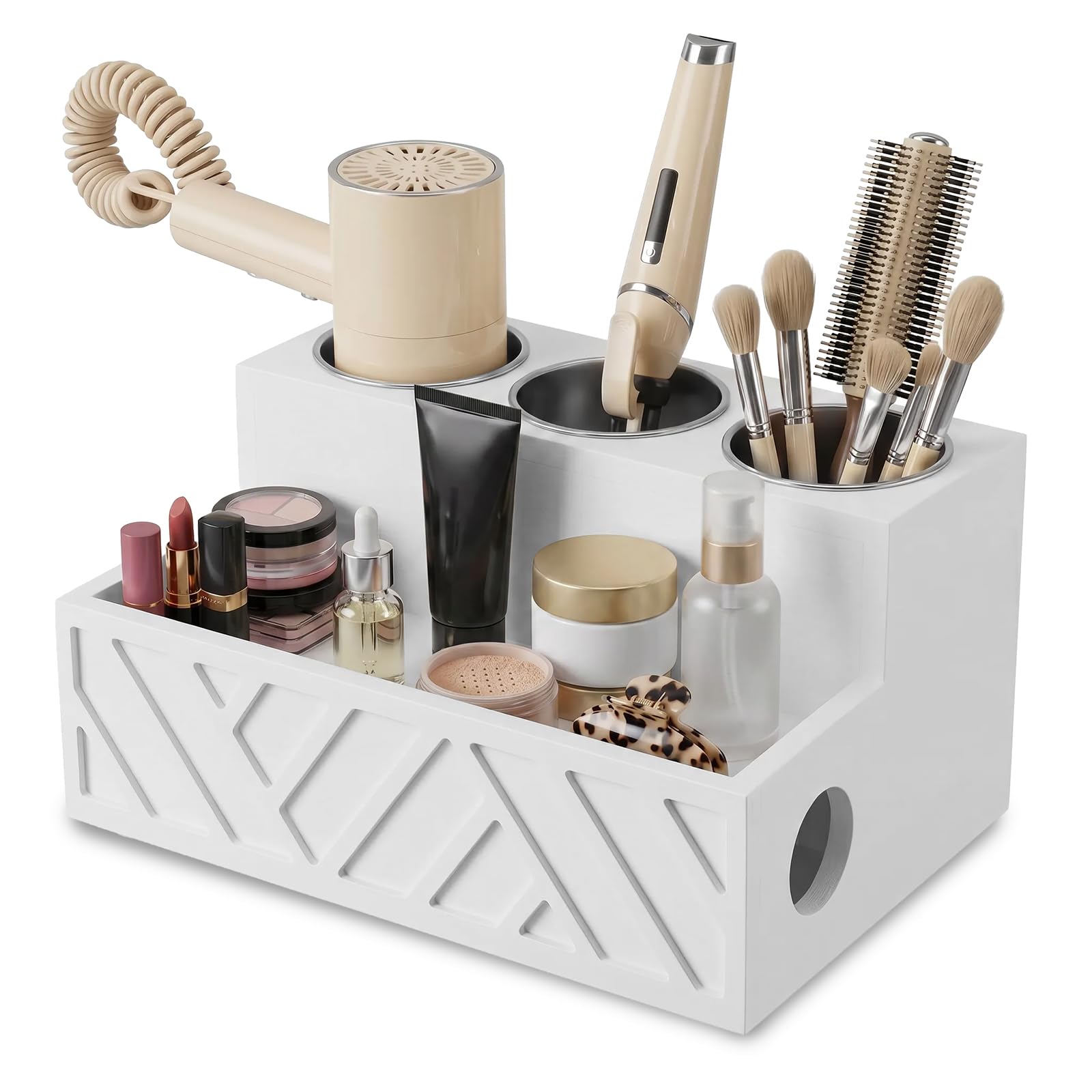 GUIJZSLTRG Hair Tool Organizer, Hair Blow Dryer Holder Countertop, Removable Hairs Brush Storage Stand Countertop Makeup Accessories Organiser for Dressing Table and Bathroom(White,2 layers)