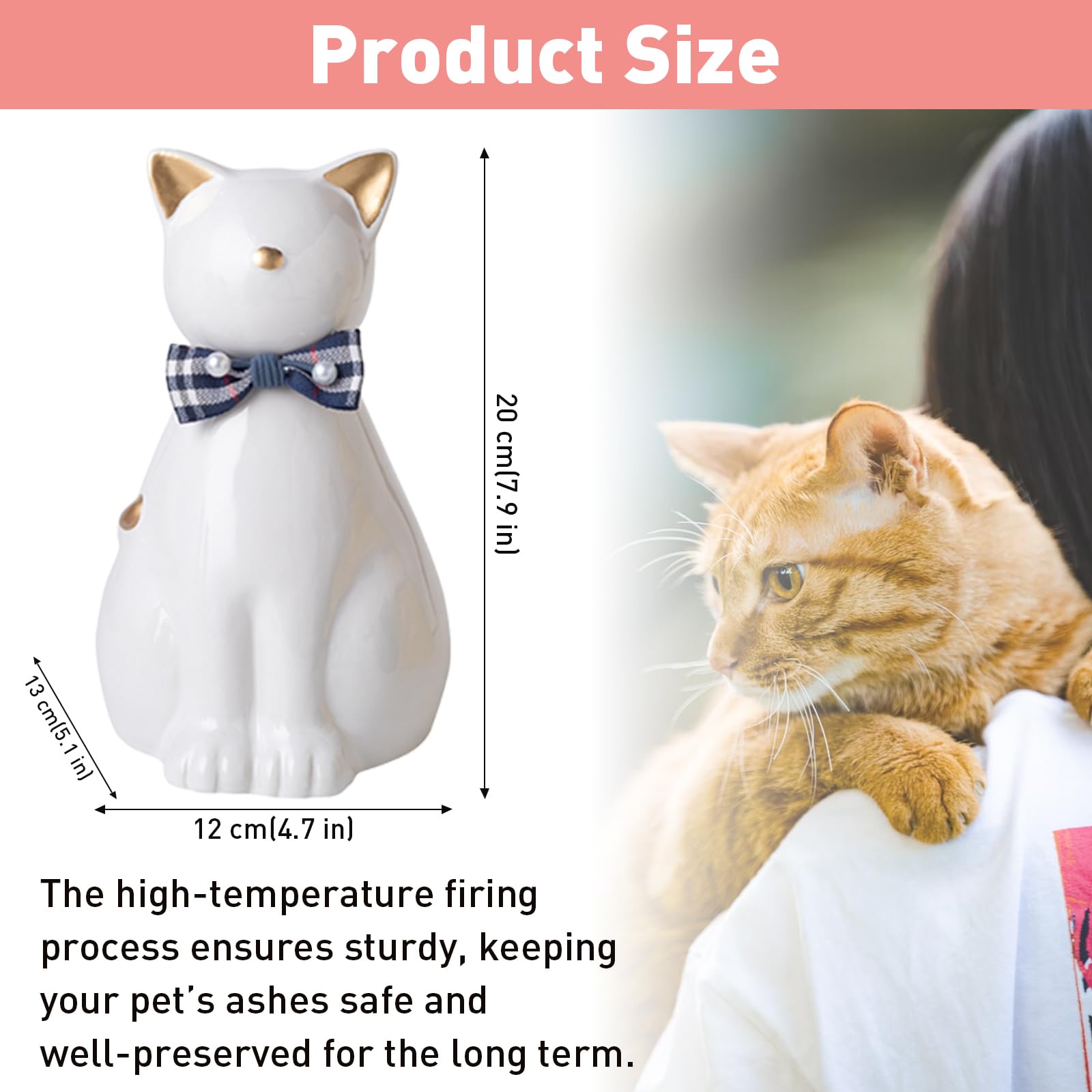 Urne funéraire en céramique faite à la main pour cendres de chat, statue de chat pour mémorial funéraire, urne pour animaux de compagnie pour une utilisation en intérieur et en extérieur (Or