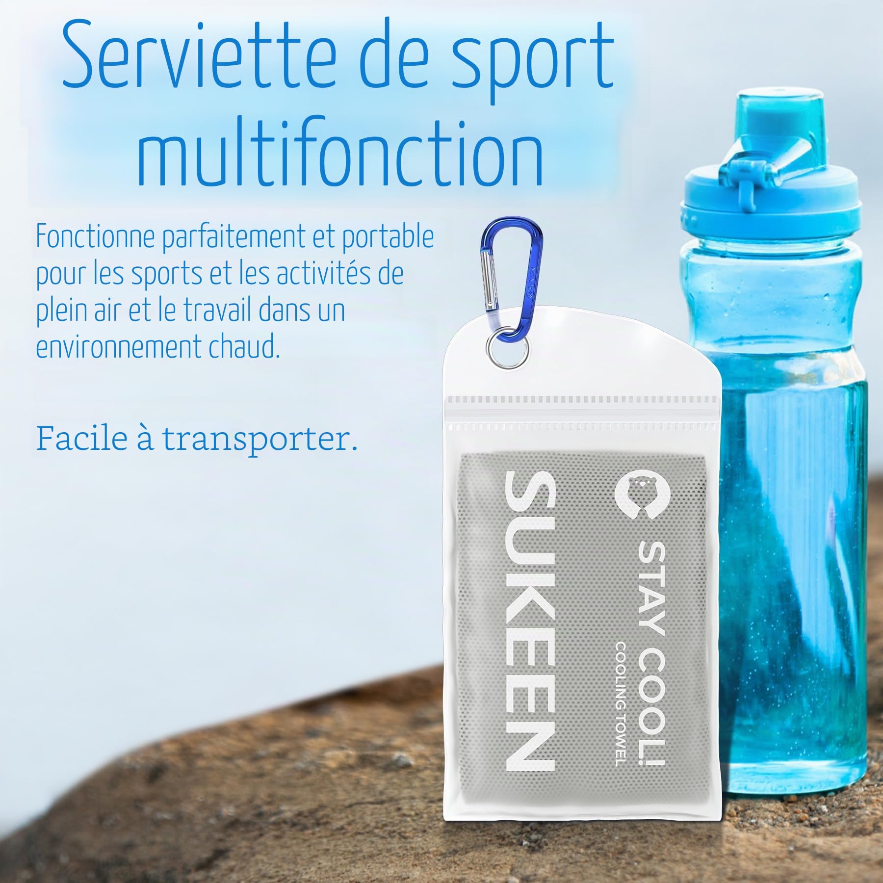 Sukeen Lot de 2 serviettes rafraîchissantes pour le cou, douces, respirantes, serviettes de sport, serviettes de sport, serviette de glace, serviette en microfibre fraîche pour homme et femme, pour