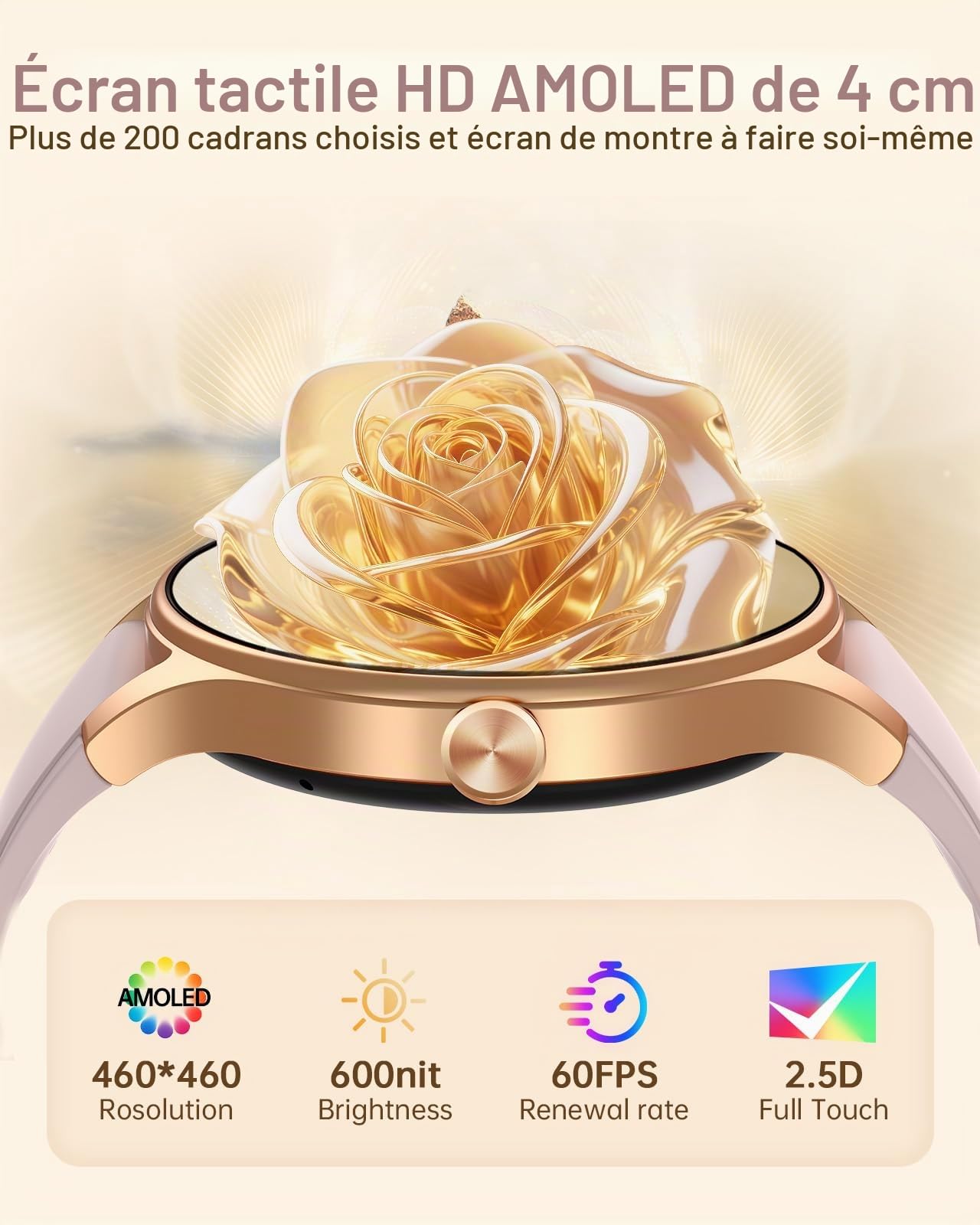 Fitpolo Montre Connectée Femme avec Appel Bluetooth, 1,27" Écran Tactile Smartwatch, Moniteur de Fréquence Cardiaque/SpO2/Sommeil, Montre de Sport 110+ Modes Etanchéité IP68, pour iOS et Android Rose