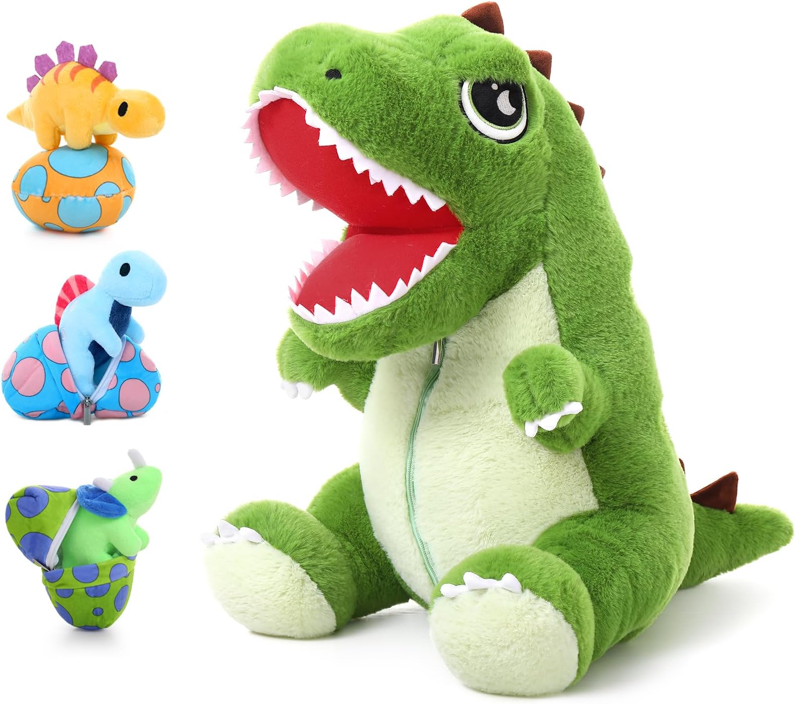 MaoGoLan7Pcs Dinosaur Stuffed Animal for Boys,20" Giant Green Dinosaur Plush with Babies Inside,Large Tyrannosaurus Rex Stuffed Dino Plushies with Eggs,Gifts for Kids at Christmas