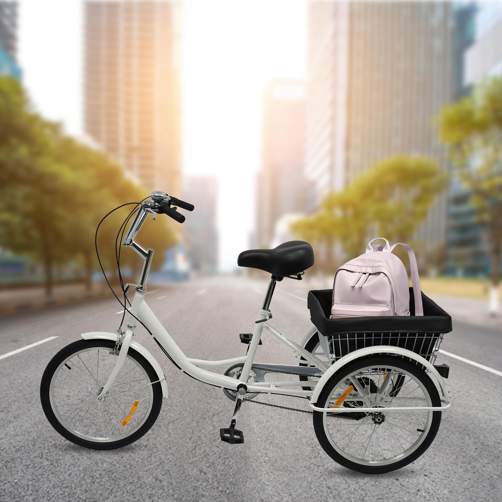 MEELRYD Tricycle Adulte 20 Pouces Pliable 8 Vitesses – Vélo De Croisière Avec Panier Blanc