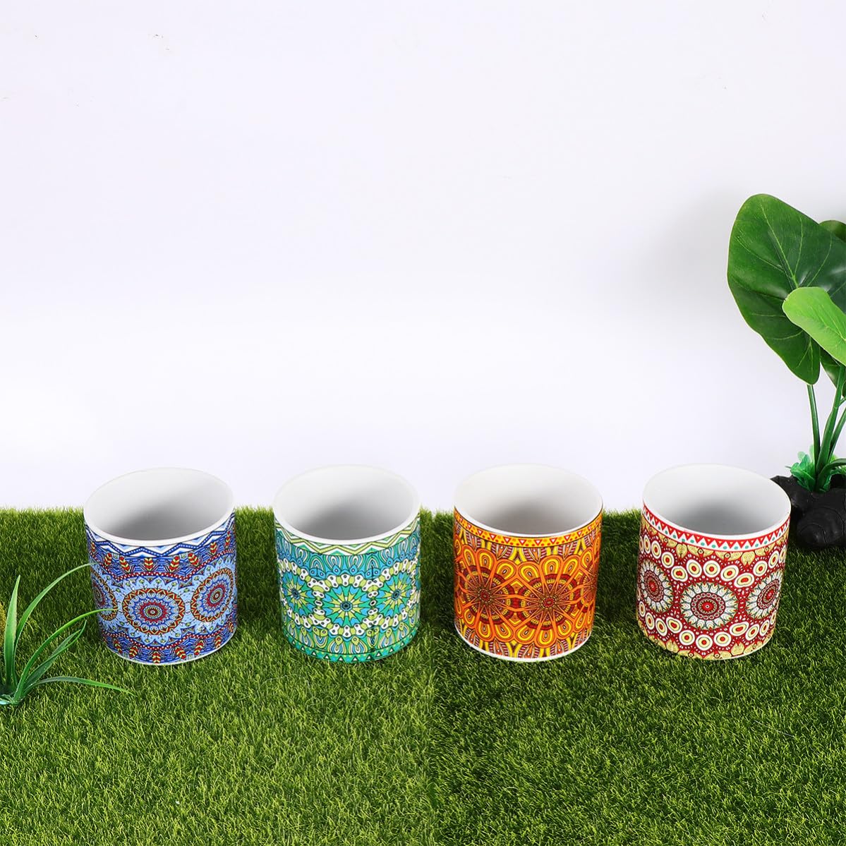 Milisten 4 Stücke Mandala Blumentopf aus Keramik Sukkulenten Pflanzgefäß Kreativ für Kakteen und Pflanzen für Deko zu Hause und Büro Feine Verarbeitung