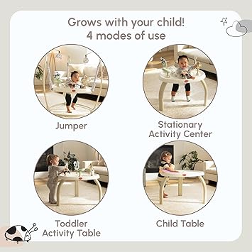 Tiny Love 4-in-1 Jump & Play Stationary Activity Center, Baby Jumper with Lights & Music, Developmental Toys, 360 Swivel Seat, Baby Activity Entertainer for 6 Months+, Black and White