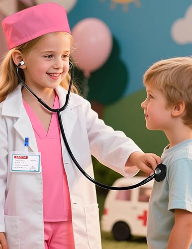 Miniatura 8 de Gortykor Disfraz de médico para niños, bata de laboratorio de doctor, disfraz para niños y niñas