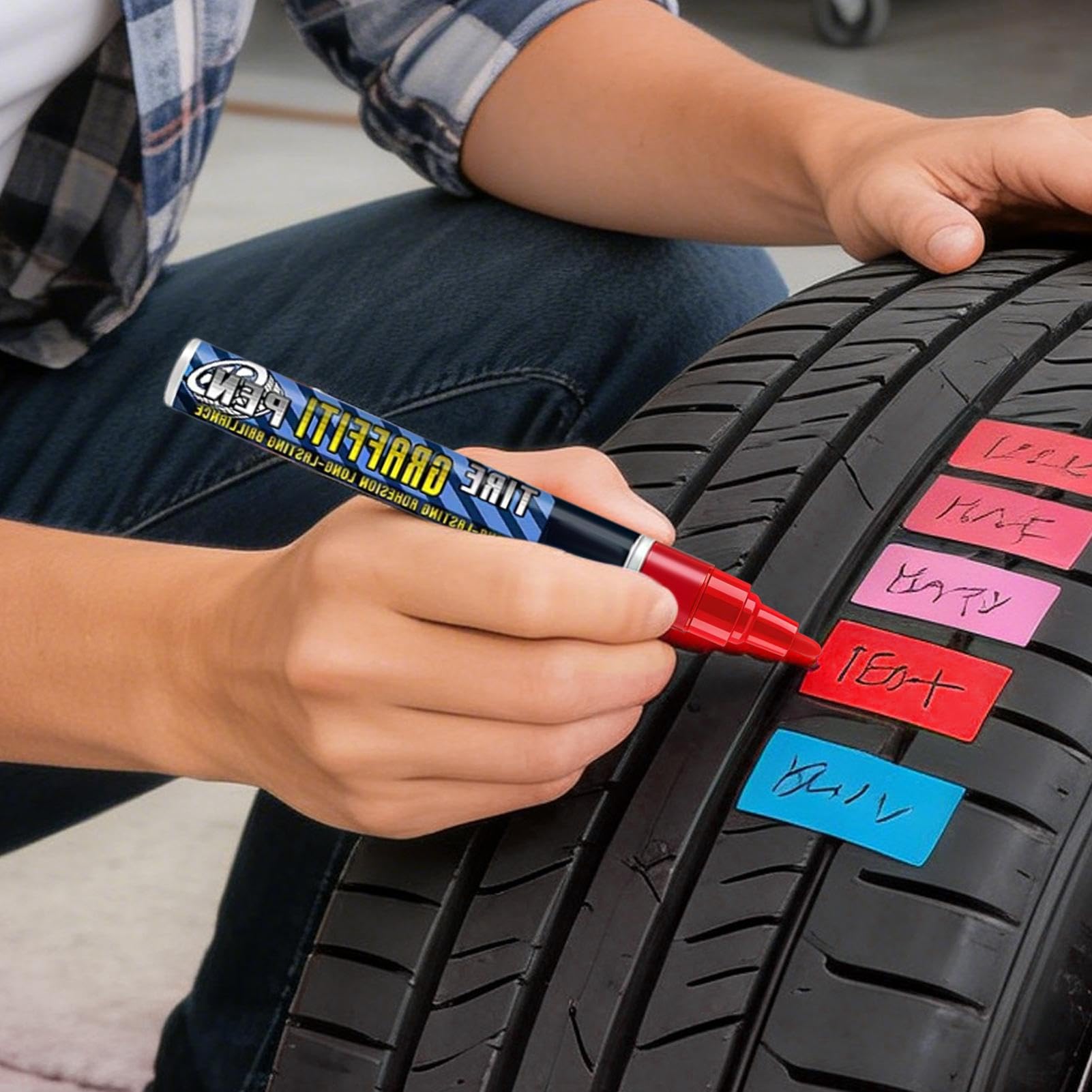 Car Tire Ink Paint Markers, Waterproof Automotive Tire Paint Pens for Motorcycle Wheels Lettering, Car Wash Safe Marking Tool for Tyres, G raffiti Furniture — view 5