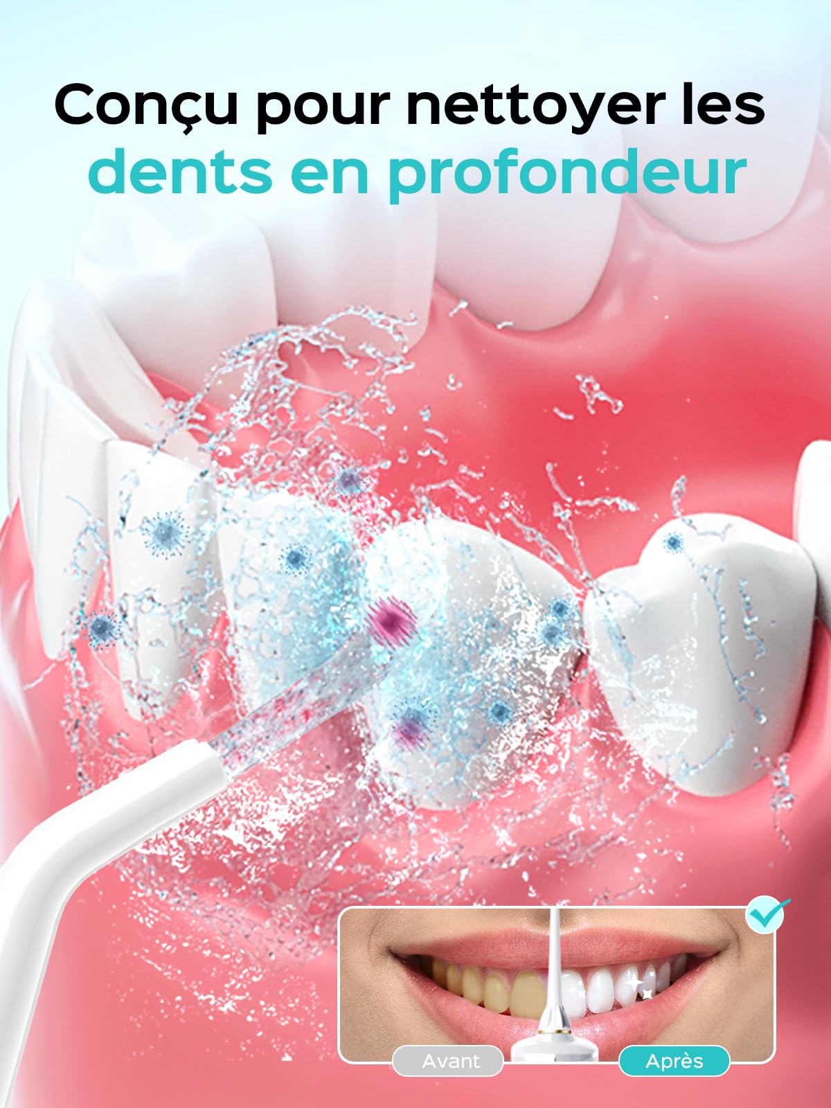 COSLUS Hydropulseur jet Dentaire Portable Dentaire Irrigateur Oral, 300 ML Sans Fil Hydropulseur 10 niveaux de contrôle doux, Rechargeable et Étanche IPX7 Vainqueur du Test, Blanc