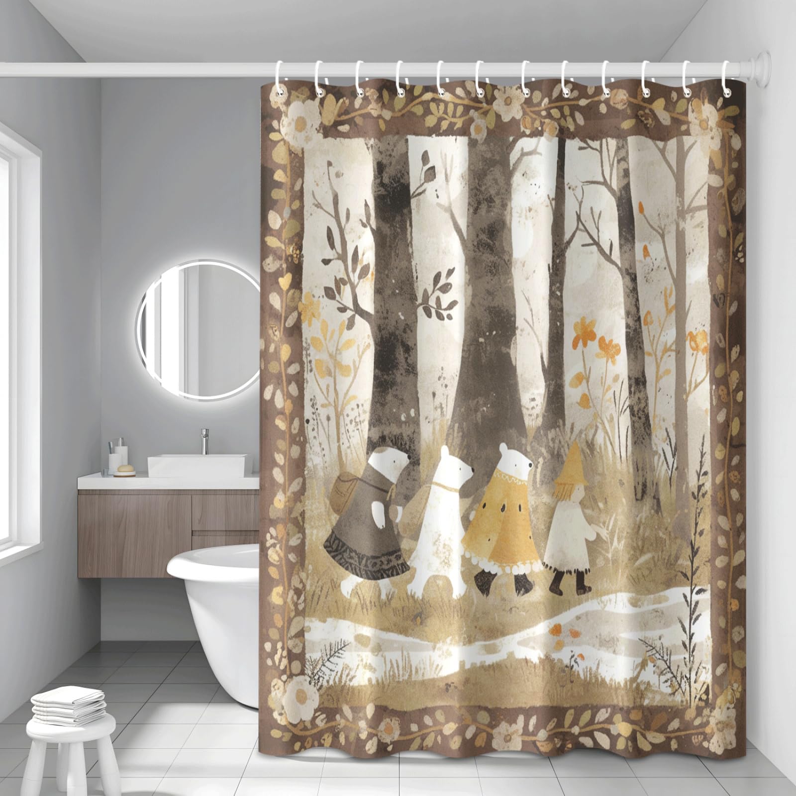Tenda Doccia Albero Giallo Grigio Tenda Doccia Antimuffa Impermeabile Poliestere Lavabile con 12 Ganci Tende Finestra Bagno per Dormitorio Famiglia Hotel Decorazione(180x220cm)