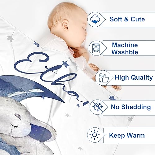Miniatura 3 de J&SBGFT Manta de bebé personalizada para niños, manta de bebé personalizada con nombre, manta de recepción con nombre personalizado para niños
