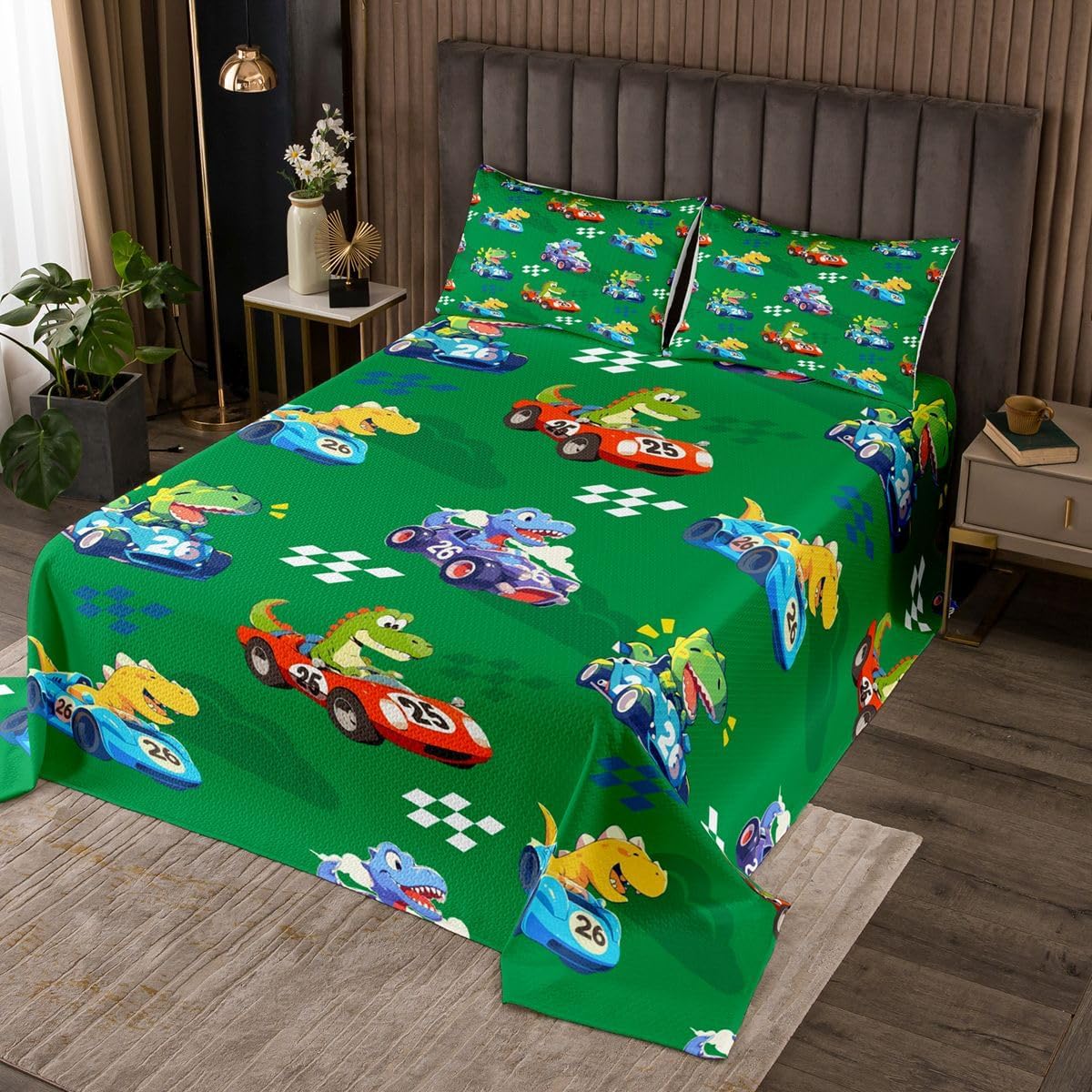 jejeloiu Safari Print Bedspread Queen Size Jungle Theme Coverlet Set Safari Forest Animals Quilted Coverlet for All Season with 2 Pillowcases Microfiber Lightweight