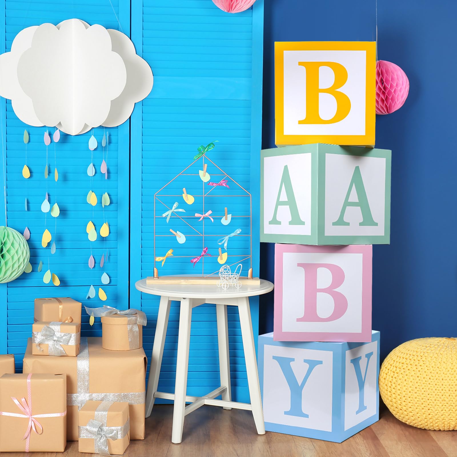 Humyoun 4 buzones para baby shower, cajas de dulces arcoíris para bebé, decoración de baby shower, donas, cajas de dulces pastel, cajas de caramelos, recuerdos de fiesta con letras para baby shower