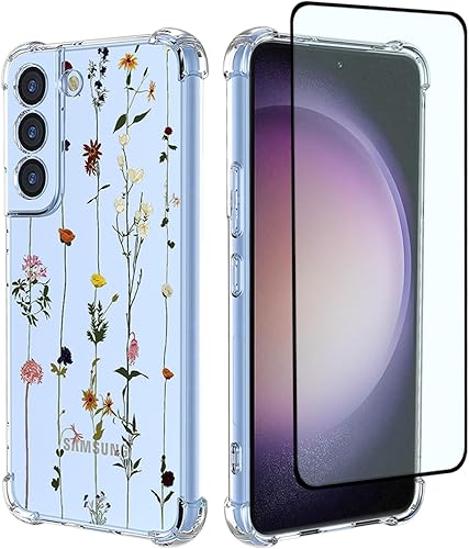 GTBDEKI Funda para Samsung Galaxy S23 SM-S911U con protector de pantalla, funda transparente con patrones de jardĂn de flores, funda protectora para GTBDEKI Funda para Samsung Galaxy S23 SM-S911U con protector de pantalla, funda transparente con patrones de jardĂn de flores, funda protectora para