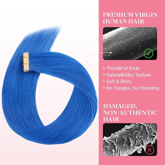 GOO GOO Tape in Hair Extensions Human Hair 10 10pcs #Blue