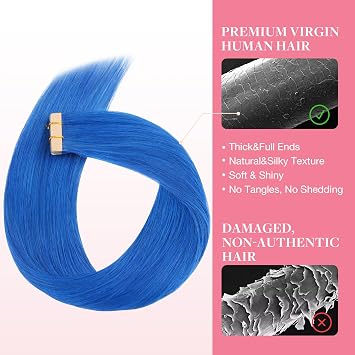 GOO GOO Tape in Hair Extensions Human Hair 10 10pcs #Blue