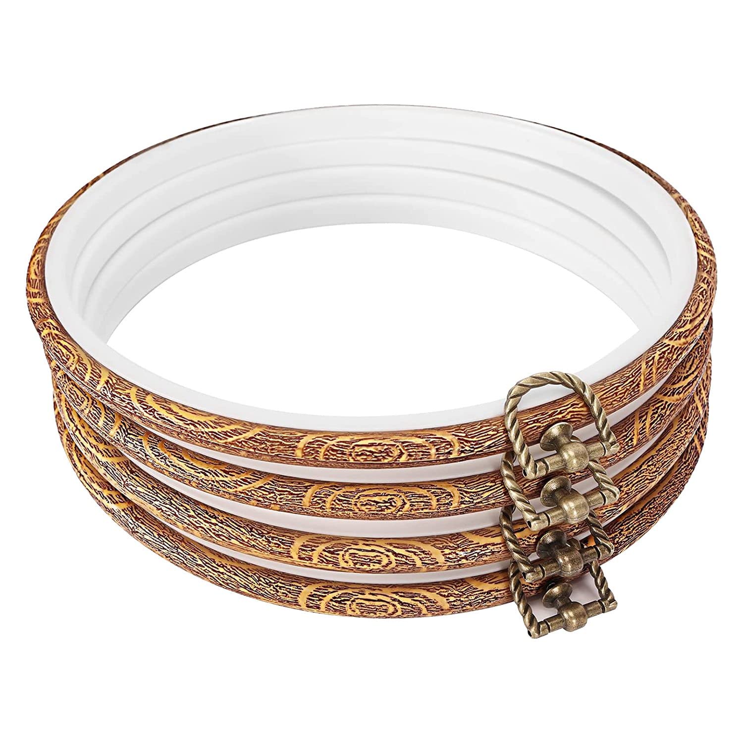 Oewnvmd Brown 4 Pieces 8.4 Inch Embroidery Hoops Imitated Wood Display Frame Embroidery Hoops Plastic Antique Embroidery Frame Bulk Circle Embroidery Hoops