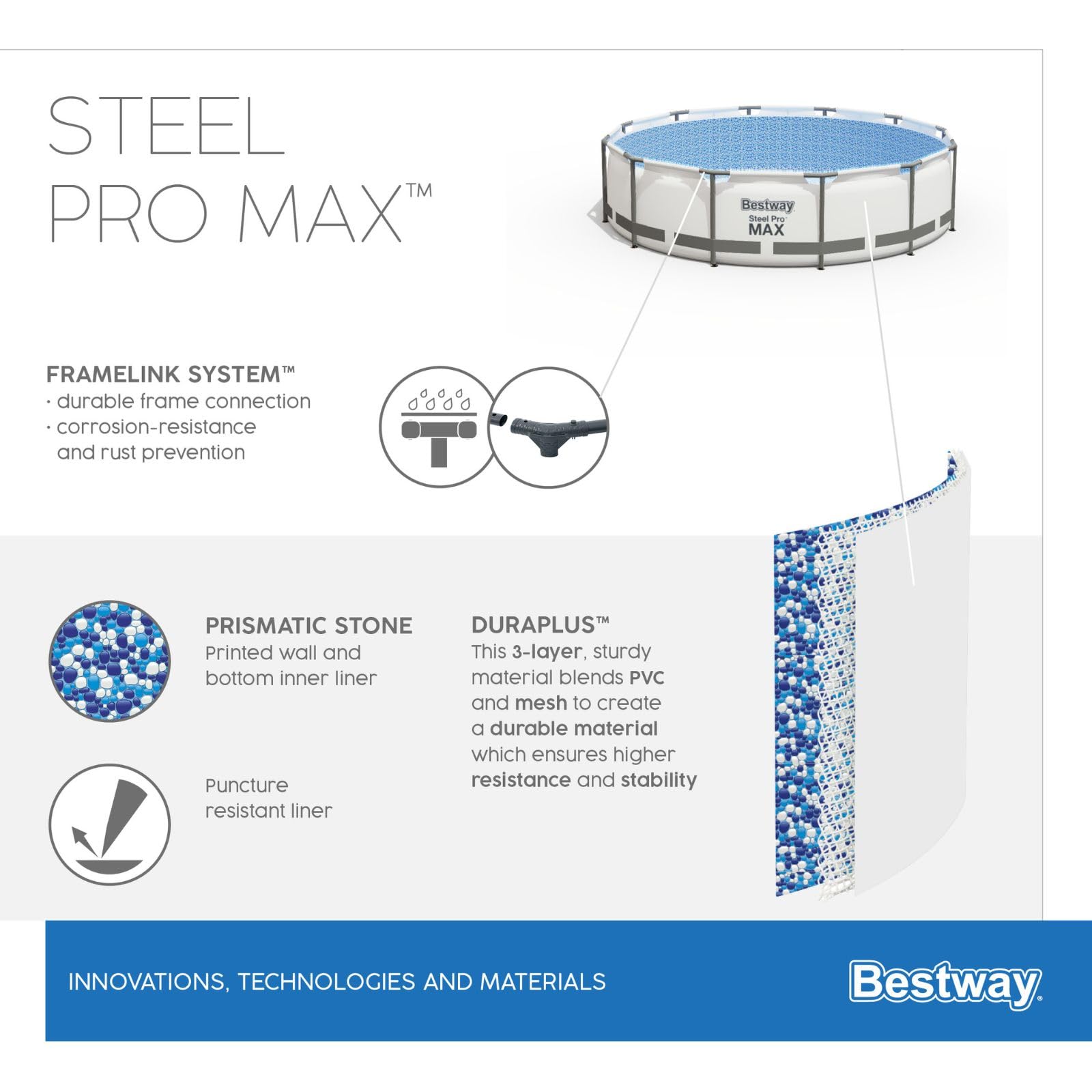 Piscina Desmontable Tubular Bestway Steel Pro MAX 305x100 cm con Depuradora Cartucho 1.249 L/H con Escalera