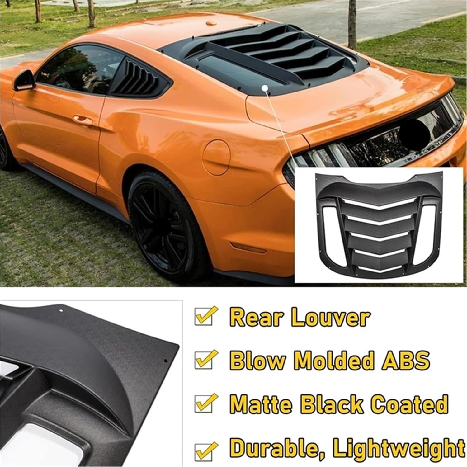 Car Rear Window Louvers Compatible for Ford Mustang 2015-2021 Windshield Sun Shade Rain Cover ABS (Matte Black)