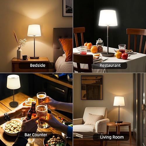 Miniatura 5 de Lámpara de mesa recargable, 5000 mAh, lámpara de escritorio inalámbrica con bombillas RGB magnéticas regulables y control remoto, mini lámpara