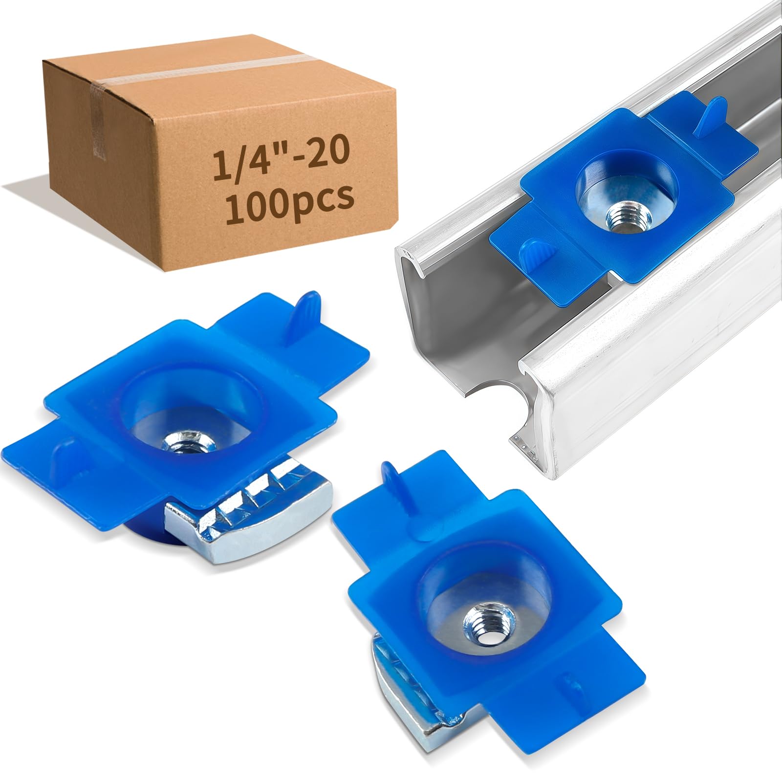 1/4"-20 Nylon Strut Channel Cone Nuts - 100PCS, Galvanized Channel Squeeze Nut with Twist Tab, Compatible with Unistrut Channels Support Systems and Solar Panel Mounting (100)