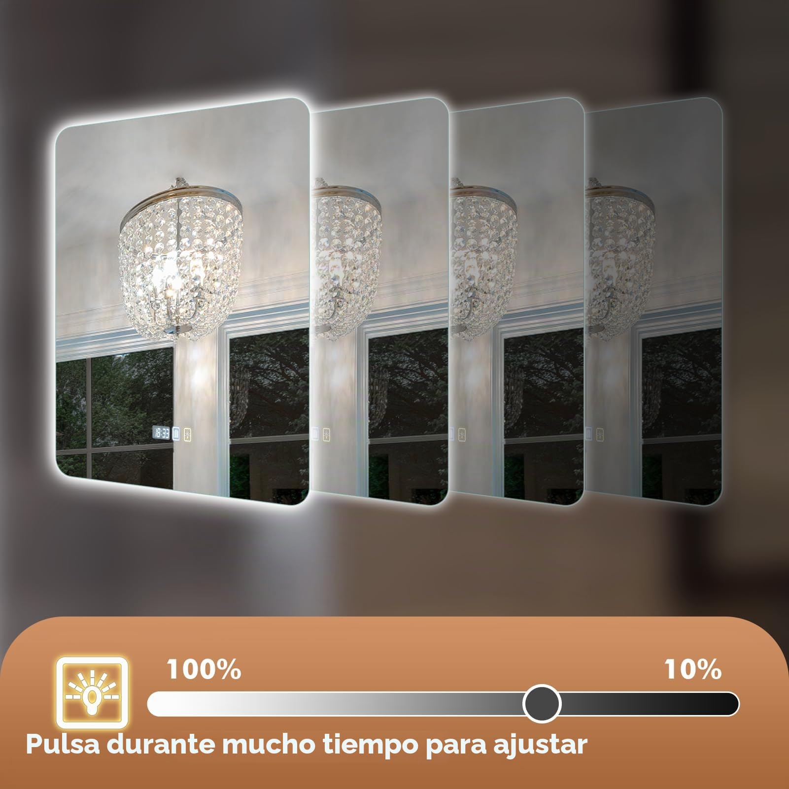 Sararoom Espejo Baño con Luz 80×60cm, Luces de Baño Espejos de pared con Reloj, Función Antivaho, 3000K/4000K/6500K, Regulable, Memoria, Cristal Templado HD, IP44 Espejos de Tocador LED Retroiluminado