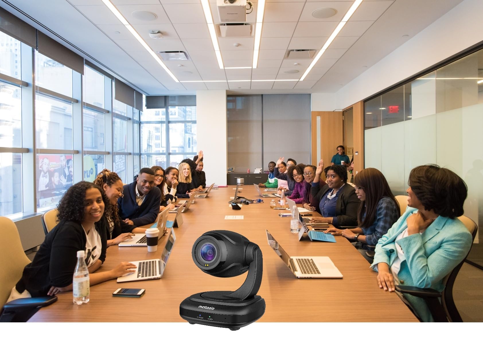 Telecamera FoxPro PTZ 1080P AI Face Tracking, Zoom Ottico Senza Perdita, Autofocus, 2 Microfoni Antirumore, Telecomando compatibile con Zoom/MS Teams e Streaming