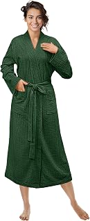 Women Waffle Knit Kimono Robe, Soft Cozy Breathable Lightweight Long Bathrobe with Side Pockets for Shower Spa House