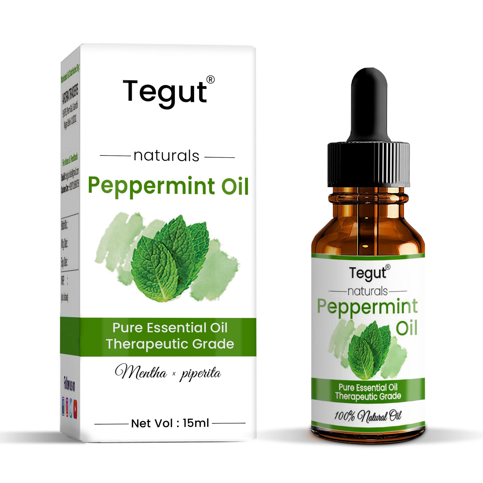 Tegut Peppermint Essential Oil, 100% Natural & Pure, for Hair, Skin, Face & Diffuser (15 ML) (B084ZKZCJZ) Amazon Price History, Amazon Price Tracker