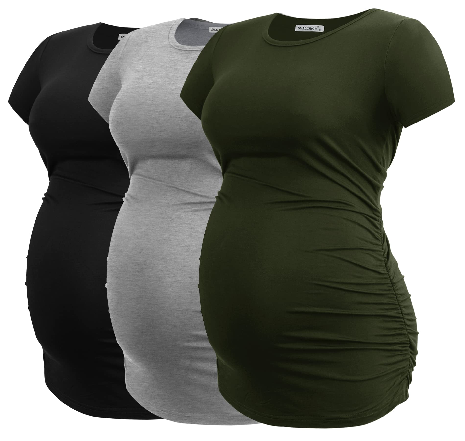 Smallshow Maternity Clothing Tops Side Ruched Pregnancy Clothes for Women 3-Pack — view 19