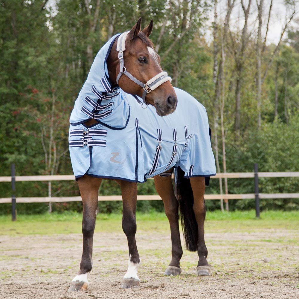 HORZE Manta antimoscas para Caballos Freja Combo, para Caballos, Ligera, de Verano, Azul, 155