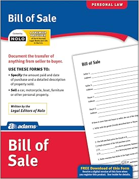 Adams Bill of Sale, Forms and Instructions LF135