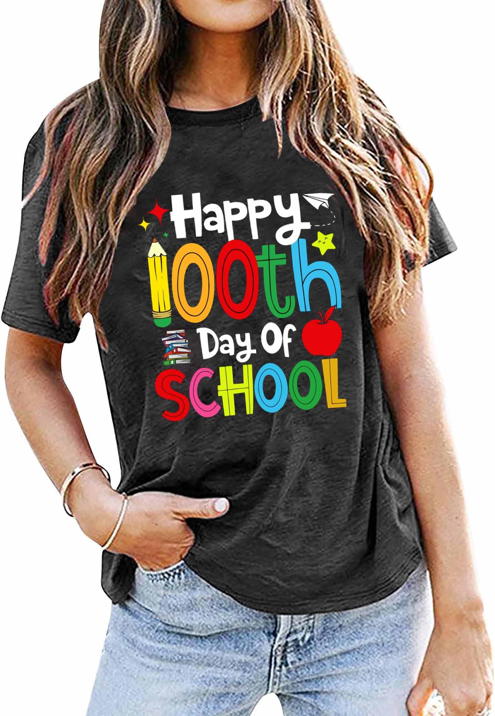 UNIQUEONE100 Days of School Shirt - Teacher Shirts Women Teach Print Graphic Tshirt Casual Inspirational Short Sleeve Tops