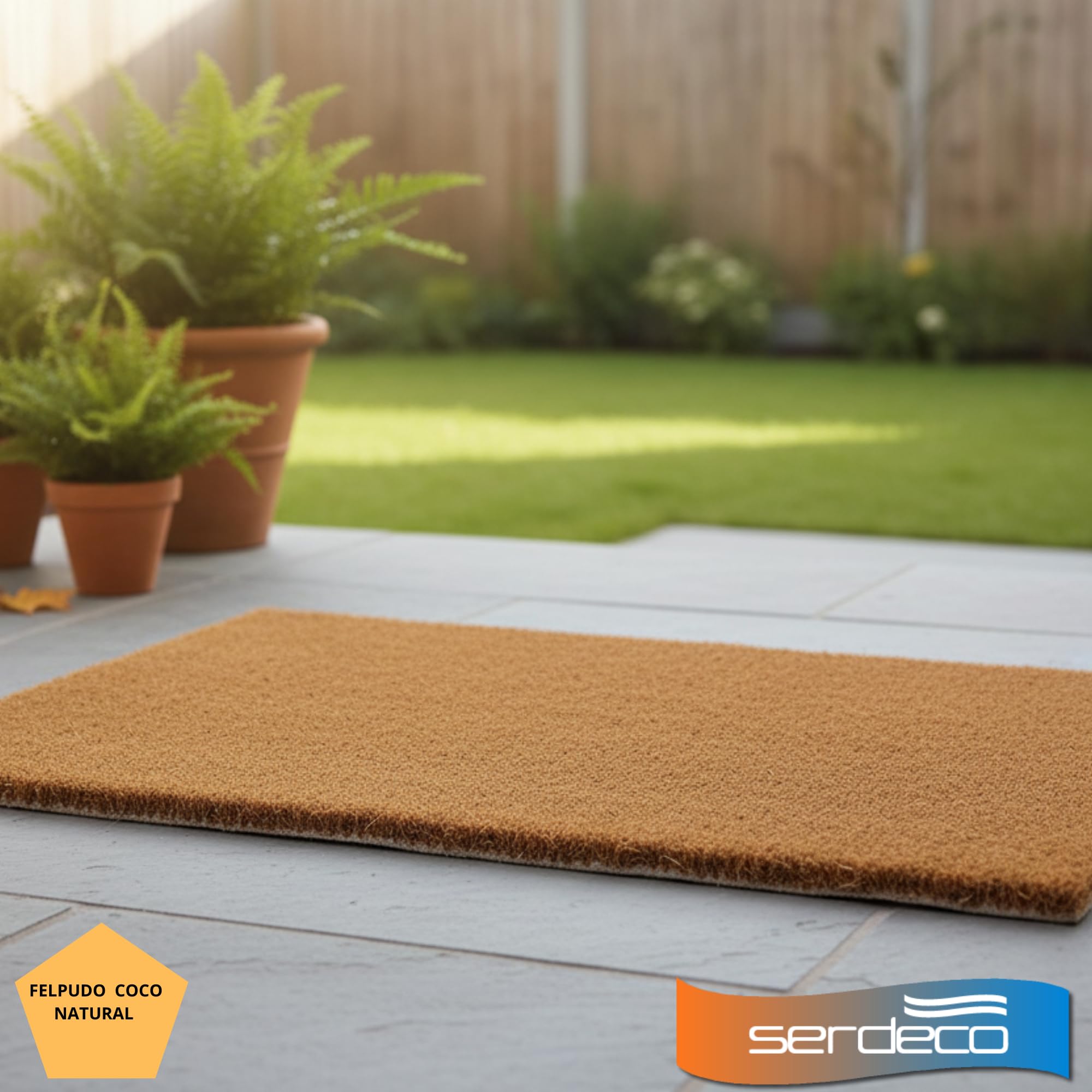 Zerbino in cocco naturale. Premium con bordo antiscivolo per interni ed esterni. (Naturale, 70 x 120 cm. 14 mm)