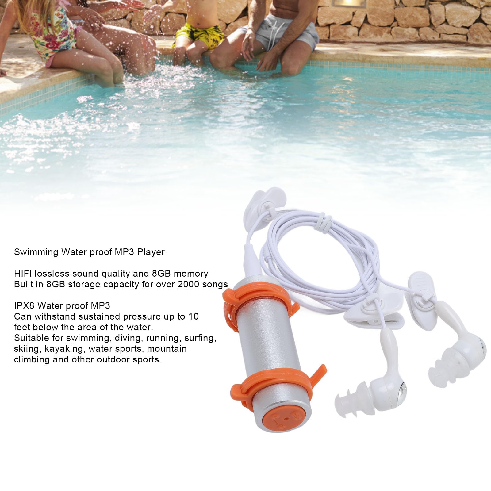 Lecteur MP3 Étanche Natation IPX8, Baladeur MP3 sous-Marin 8 Go avec Écouteurs Étanches, Coque en Aluminium pour Plongée Surf Sport