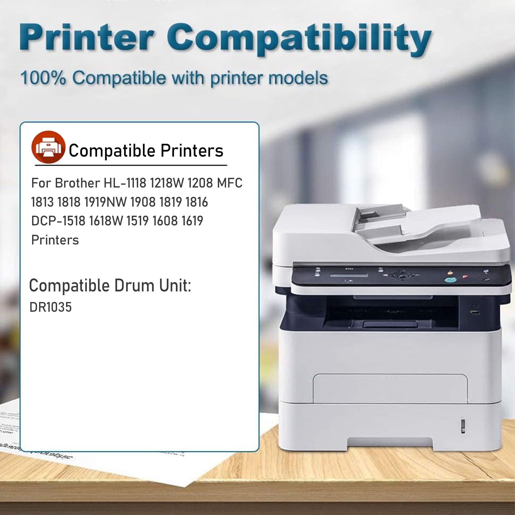 Unità tamburo compatibile DR1035 per Brother HL-1118 1218W 1208 MFC 1813 1818 1919NW 1908 1819 1816 DCP-1518 1618W 1519 1608 1619 Stampanti,2PC-Black
