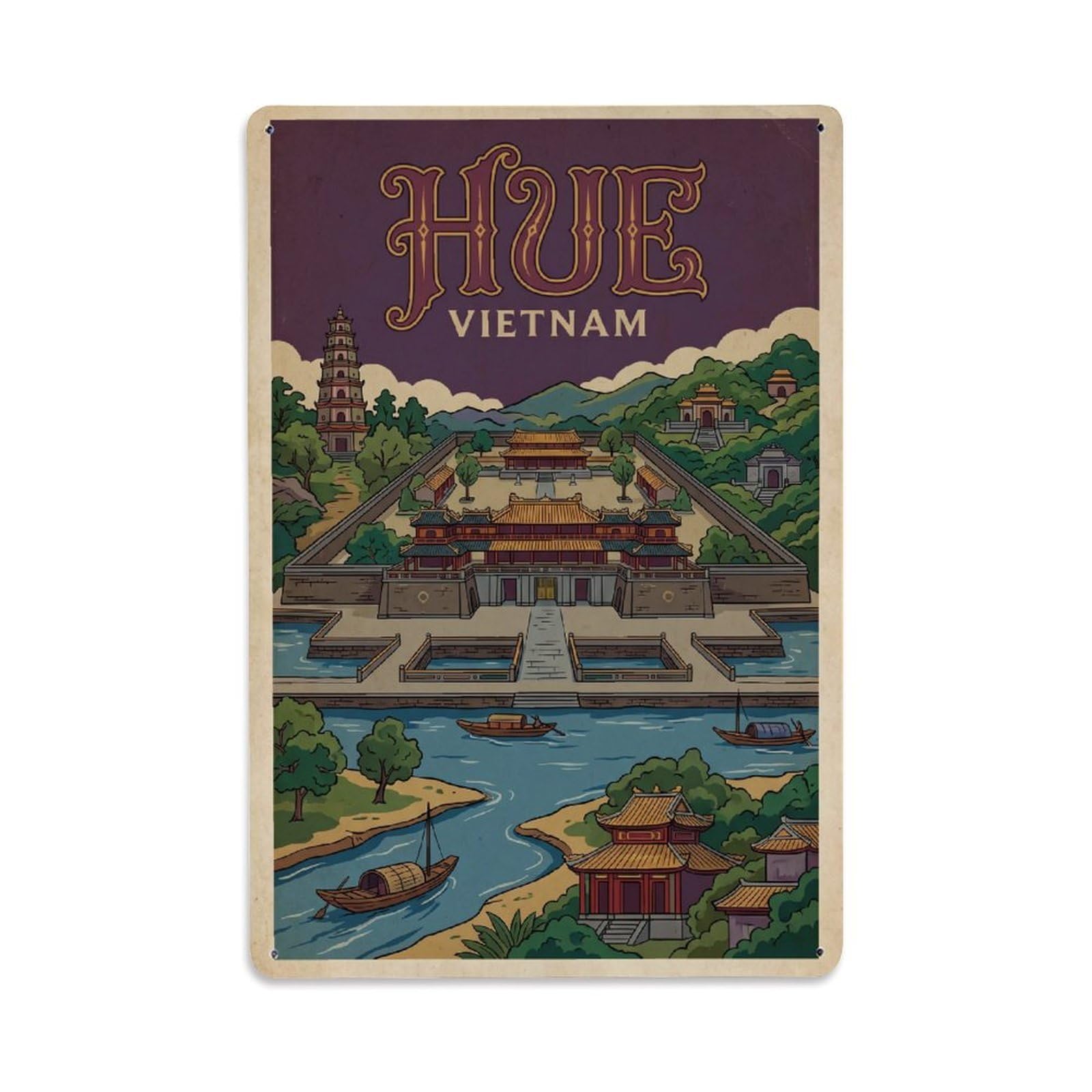 Vintage Vietnam Hue Travel Metal Tin Sign Plaque Wall Decor for Cafe, Club Bar, Office, Garden Metal Poster 8x12Inch