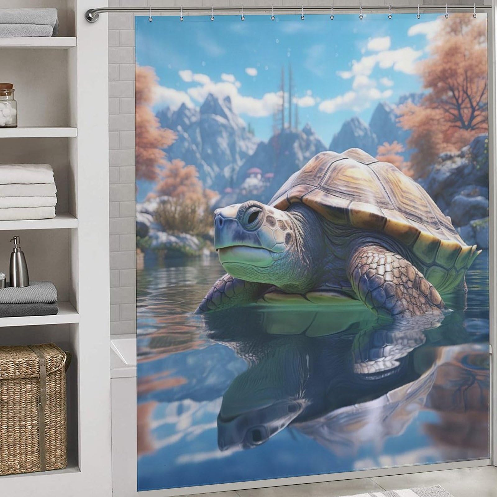 Rideau de douche tortue de mer 183x183cm polyester imperméable avec crochets